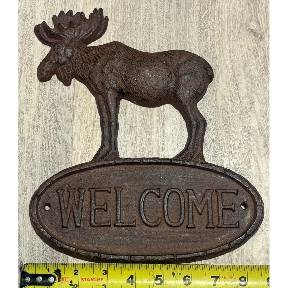 Cast Iron Moose Welcome Sign Rustic Outdoor Wall‎ Decor Heavy Duty
